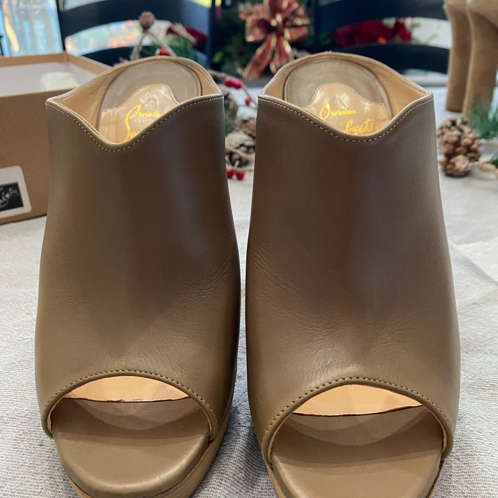 Christian Louboutin Tan Mules with Block Heel